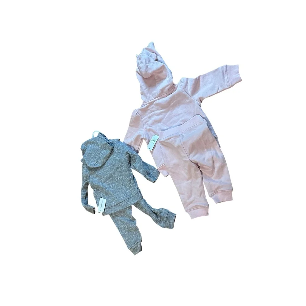 Baby Girl Gap Pink‎ Hoodie Jogger & Vitamins Kids Gray Ruffle Star Tracksuit Set